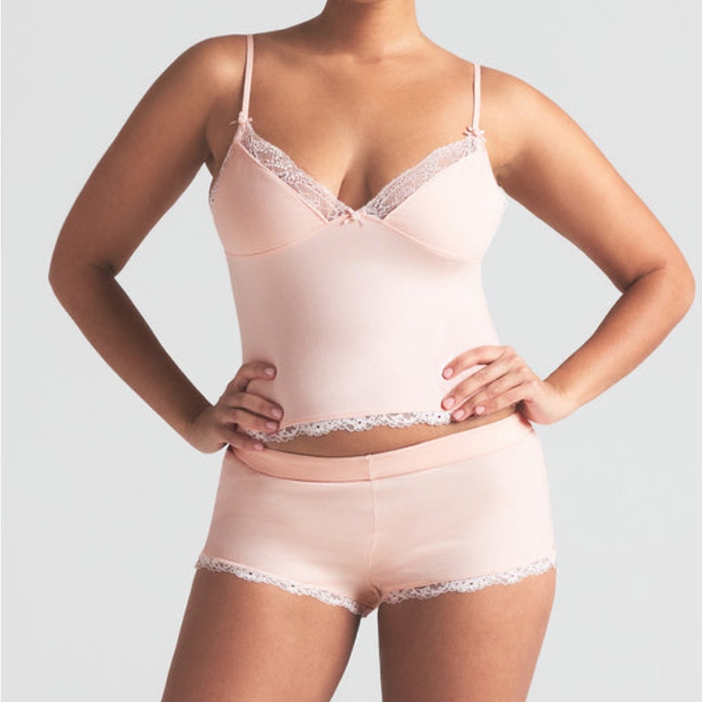 Skims Women's Pink Lace Trim Cami and Shorts Set